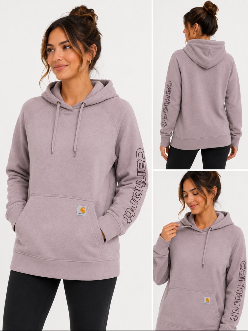 Carhartt Rain Defender Women’s Mauve Hoodie Medium Relaxed Fit Sleeve Logo